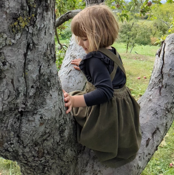 Simple Folk Corduroy Pinafore Apron Dress Olive Fall Autumn 4/5Y Khaki Heirloom - Picture 5 of 13
